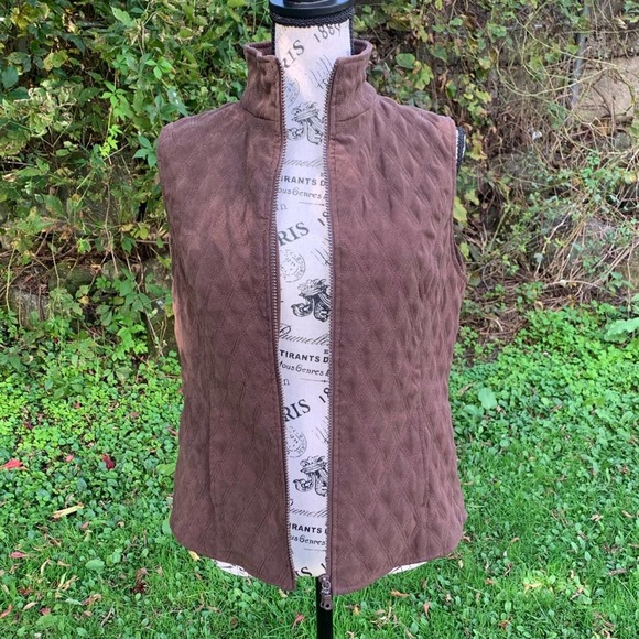 Vintage Nomadic Traders Brown and blue quilted zip up vest with pockets - Picture 5 of 12